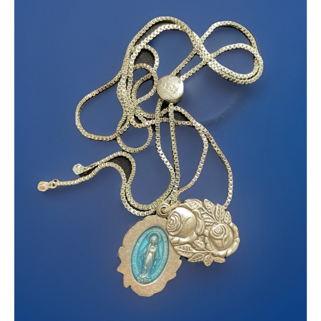 Luca + Danni L+D Miraculous Mary Roses Silver-Tone Necklace Slide Pendant Htf